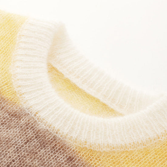 COMOBOCA Women's Mohair Striped Round Neck Sweater