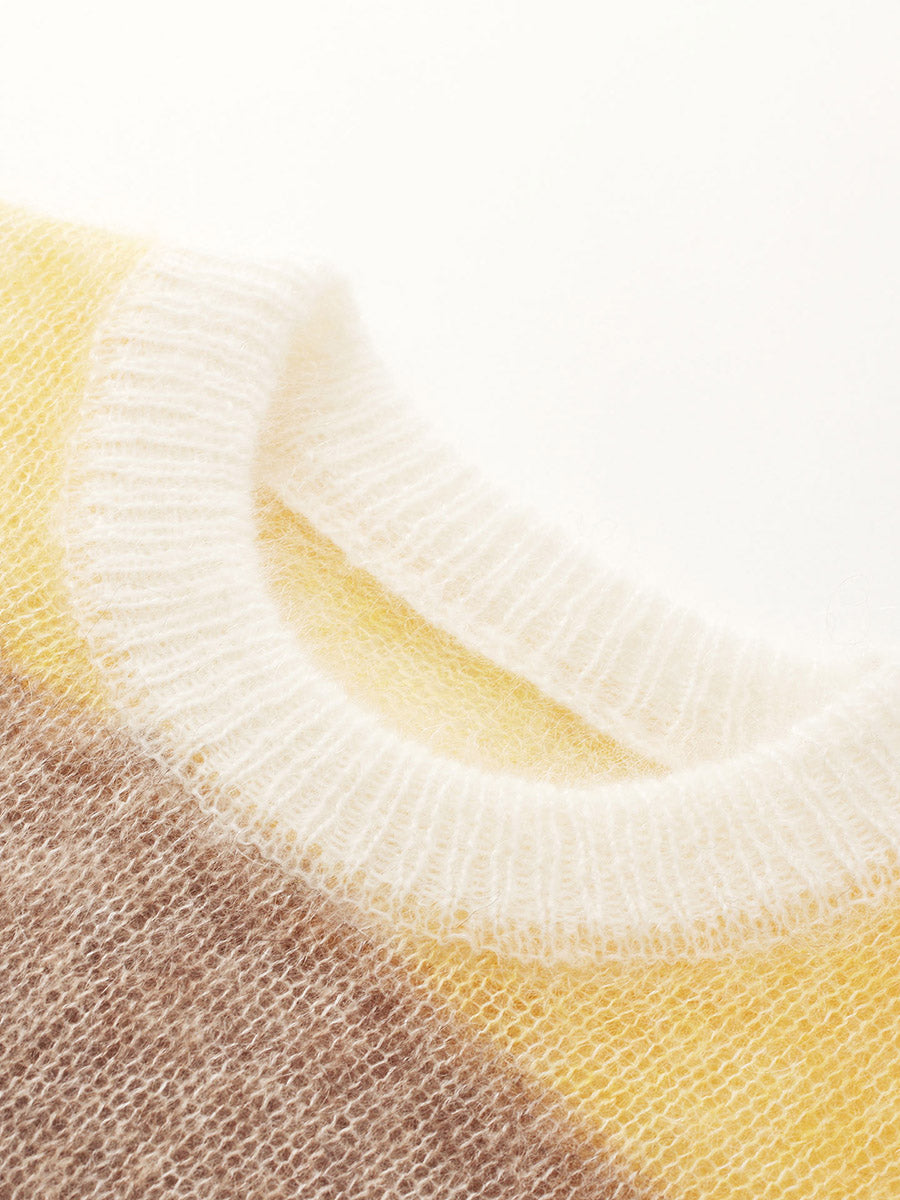 COMOBOCA Women's Mohair Striped Round Neck Sweater