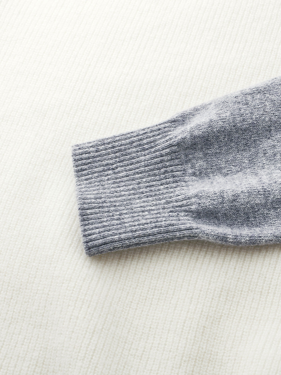 COMOBOCA 100% Cashmere Women's Color Block Round Neck Sweater