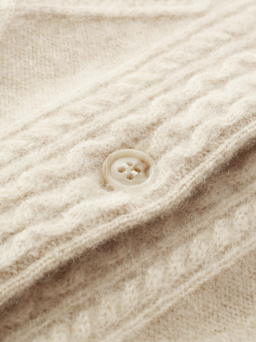 COMOBOCA 100% Cashmere Women's Argyle Cable Button Up Knit Cardigan