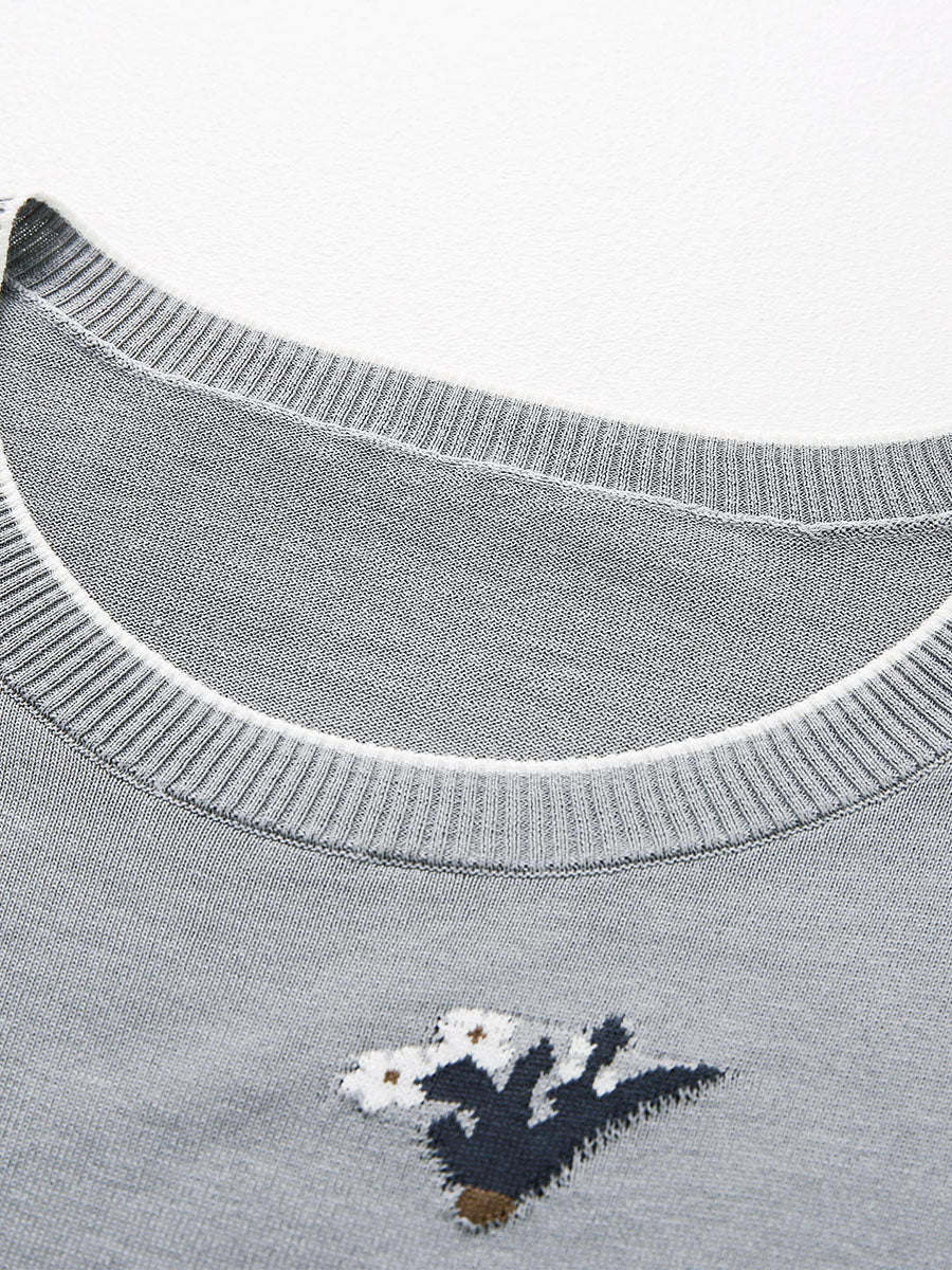 COMOBOCA Women's Knit Top with Porcelain Embroidery