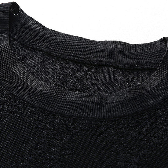 COMOBOCA Women's Textured Sheer Knit Round Neck Sweater