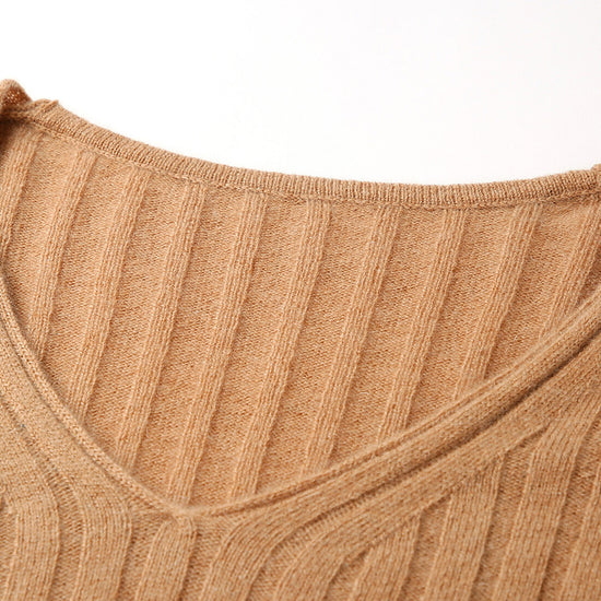COMOBOCA 100% Cashmere Women's Cozy Ribbed V-Neck Sweater