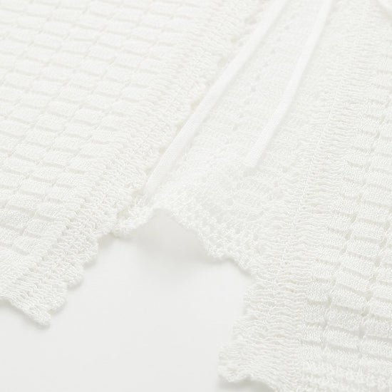 COMOBOCA Women's Linen Crochet Tie Short Sleeve Cardigan