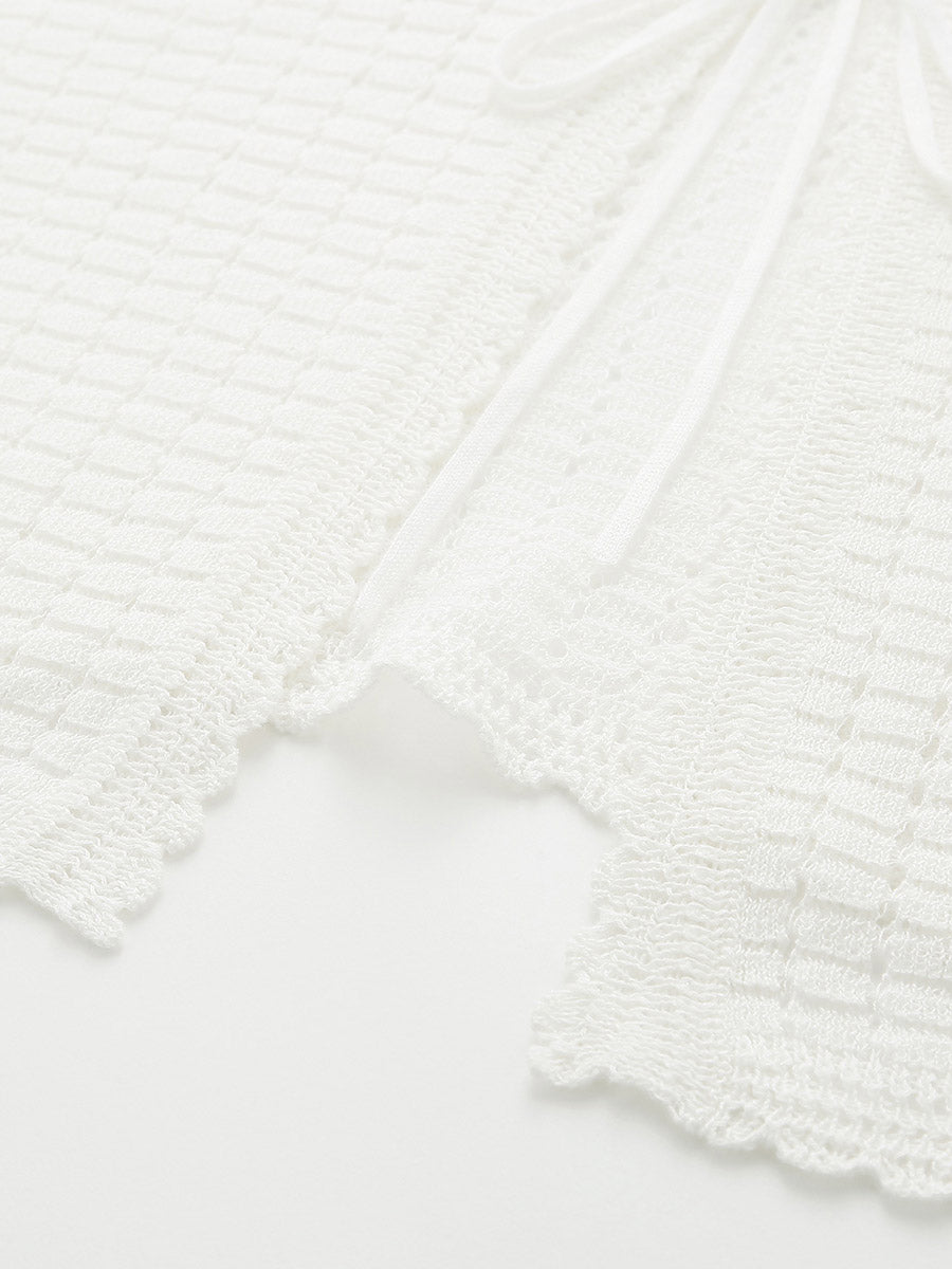 COMOBOCA Women's Linen Crochet Tie Short Sleeve Cardigan