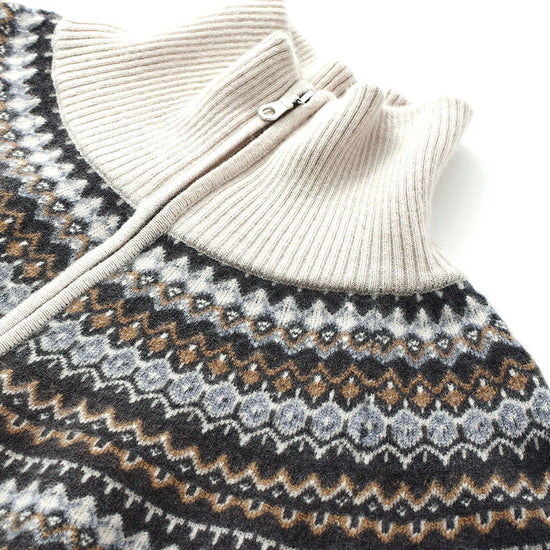 COMOBOCA 100% Wool Women's Fair Isle Zip Up Sweater