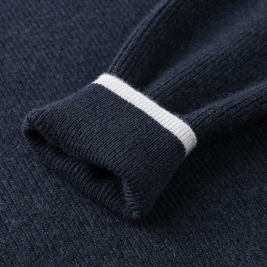 COMOBOCA 100% Cashmere Women's Contrast Trim Zip Sweater