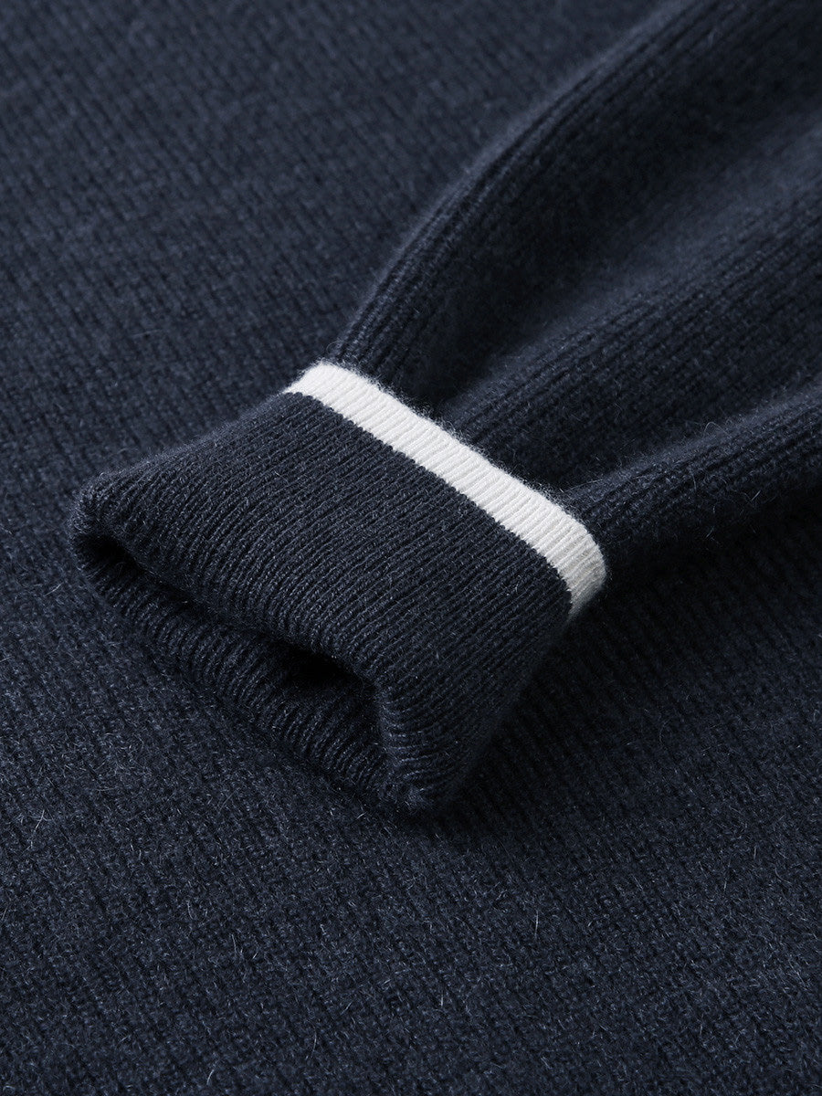 COMOBOCA 100% Cashmere Women's Contrast Trim Zip Sweater