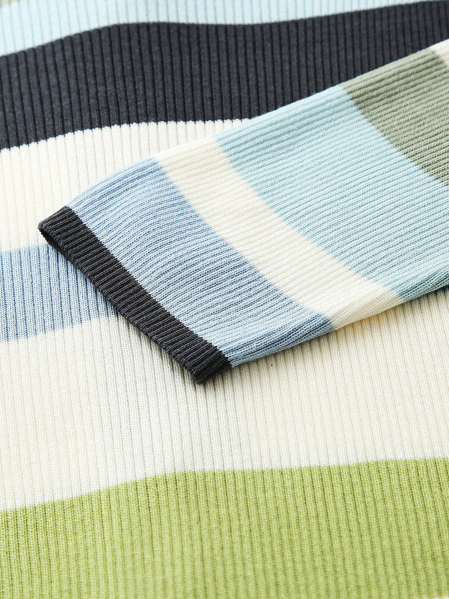 COMOBOCA Women's Versatile Striped Zip-Up Hoodie Cardigan