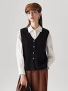 COMOBOCA 100% Wool Women's Button-Down Knit Vest
