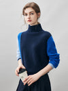 COMOBOCA 100% Cashmere Women's Color Block Turtleneck Sweater