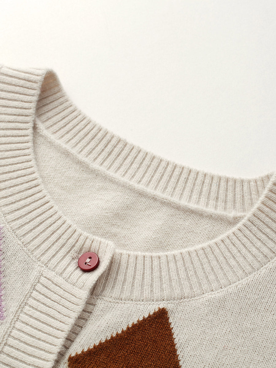 COMOBOCA 100% Wool Kids' Colorful Buttons Argyle Cardigan