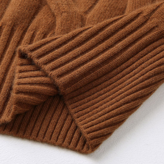 COMOBOCA 100% Cashmere Women's Turtleneck Cable Knit Sweater