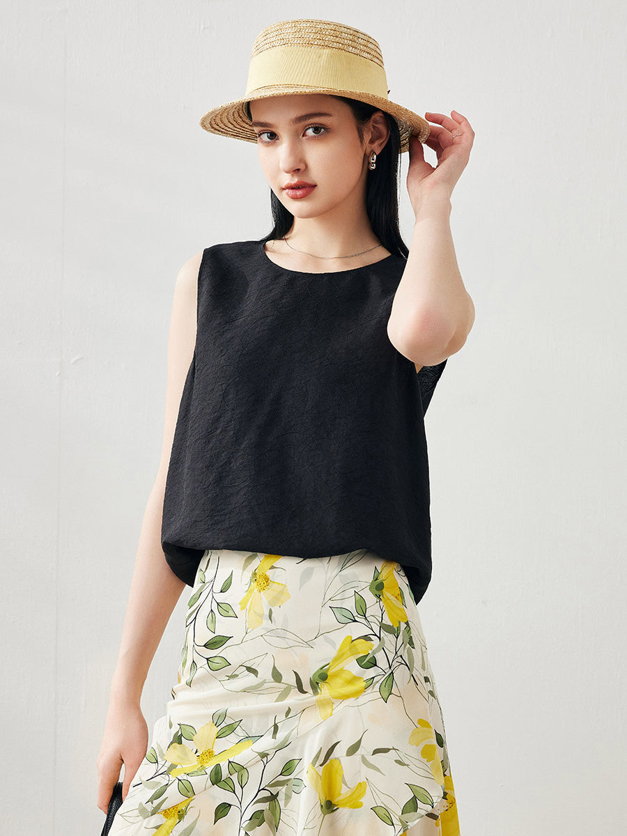 COMOBOCA Black Women's Textured Back Keyhole Tank Top