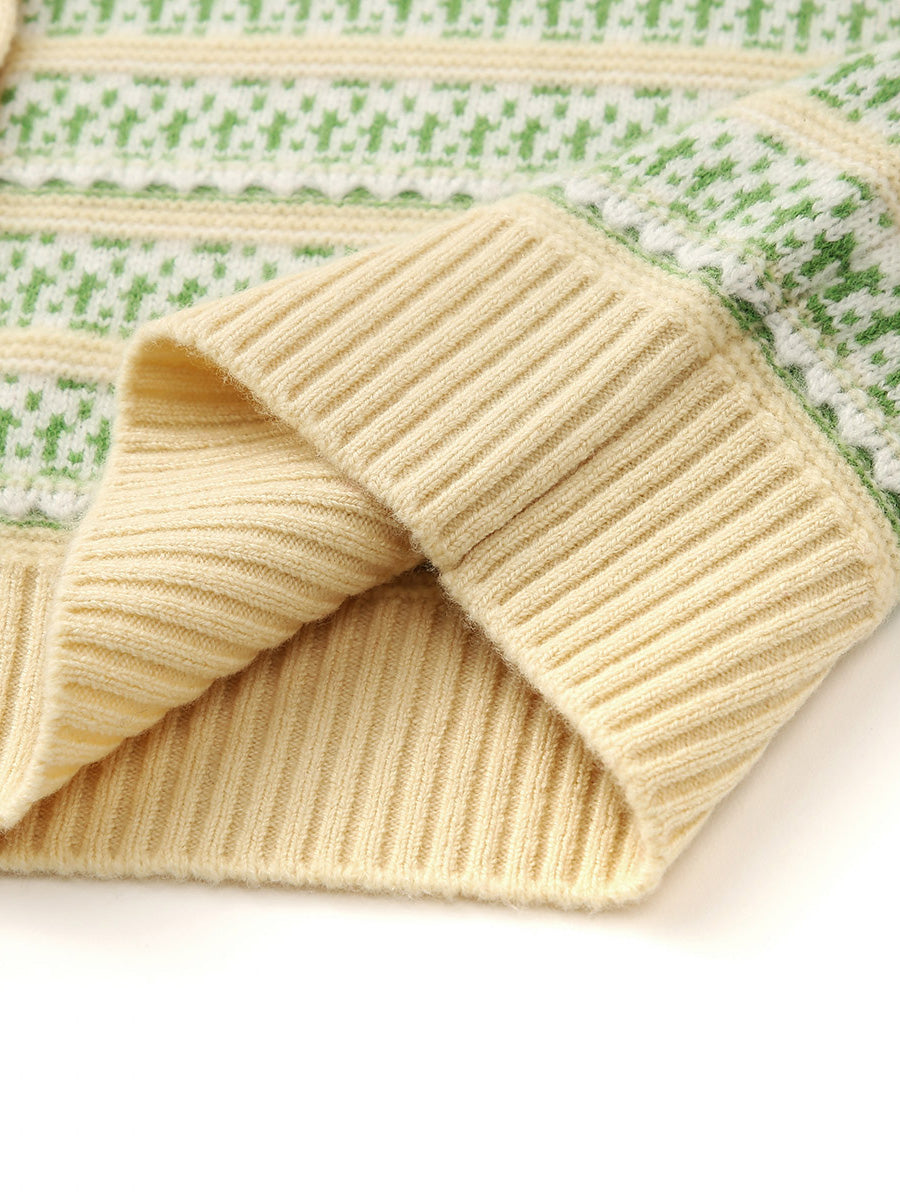 COMOBOCA 100% Wool Women's Vintage Inspired Striped Knit Cardigan