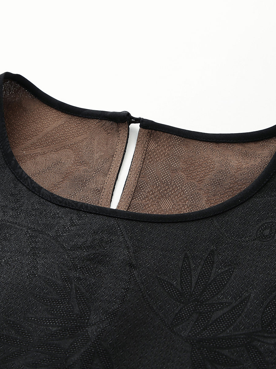 COMOBOCA Women's Dual Color T-Shirt with Textured Floral