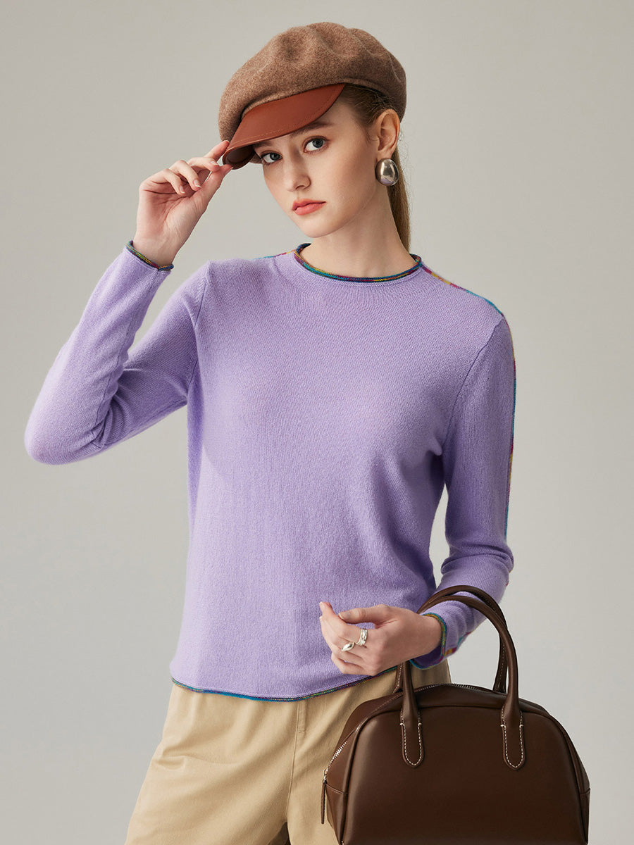 COMOBOCA 100% Cashmere Women's Sweater with Built-in Collar