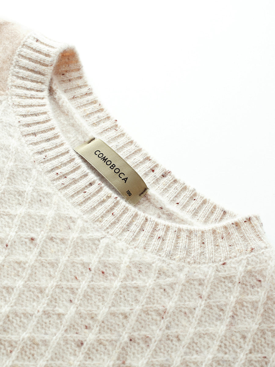 COMOBOCA 100% Cashmere Women's Patchwork Cable Knit Sweater