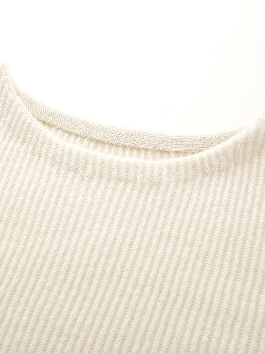 COMOBOCA 100% Cashmere Women's Ribbed Crochet Lace Cuffs Sweater