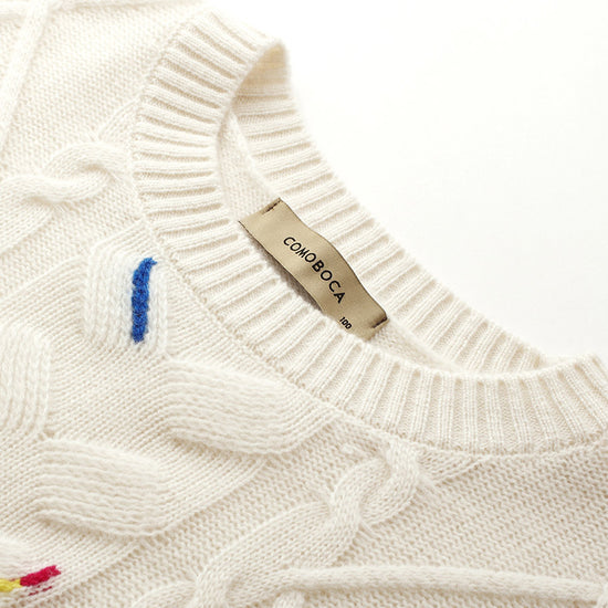 COMOBOCA 100% Cashmere Women's Cable Knit Colorful Accents Sweater