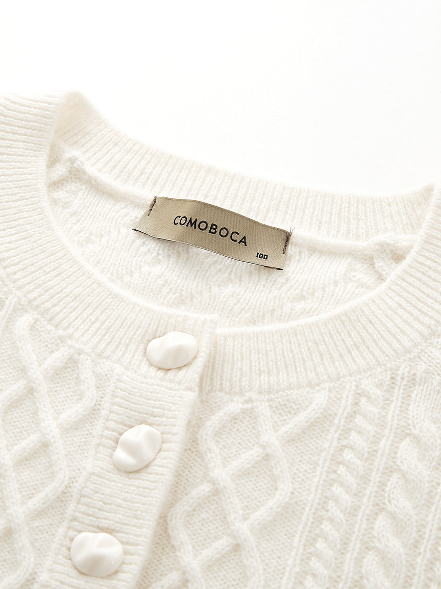 COMOBOCA 100% Cashmere Women's Cable Knit Button Front Sweater