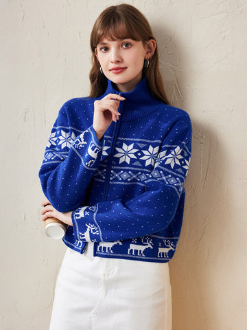 COMOBOCA 100% Wool Women's Winter Wonderland Knit Cardigan