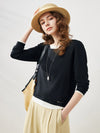 COMOBOCA Black Women's Layered Round Neck Knit Sweater