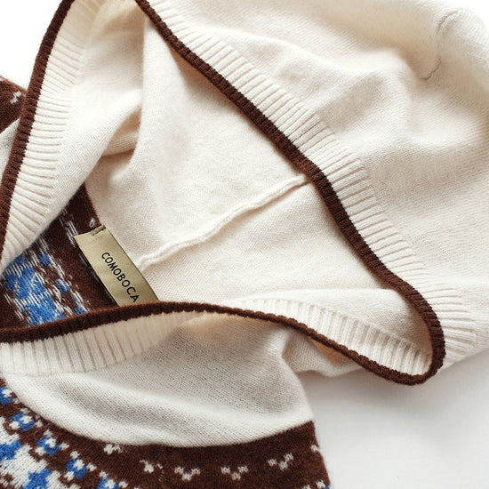 COMOBOCA 100% Wool Women's Fair Isle Knit Hoodie