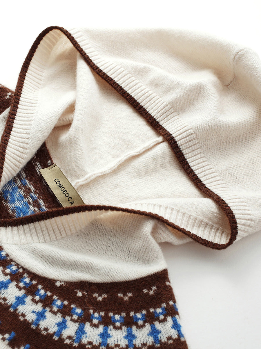 COMOBOCA 100% Wool Women's Fair Isle Knit Hoodie