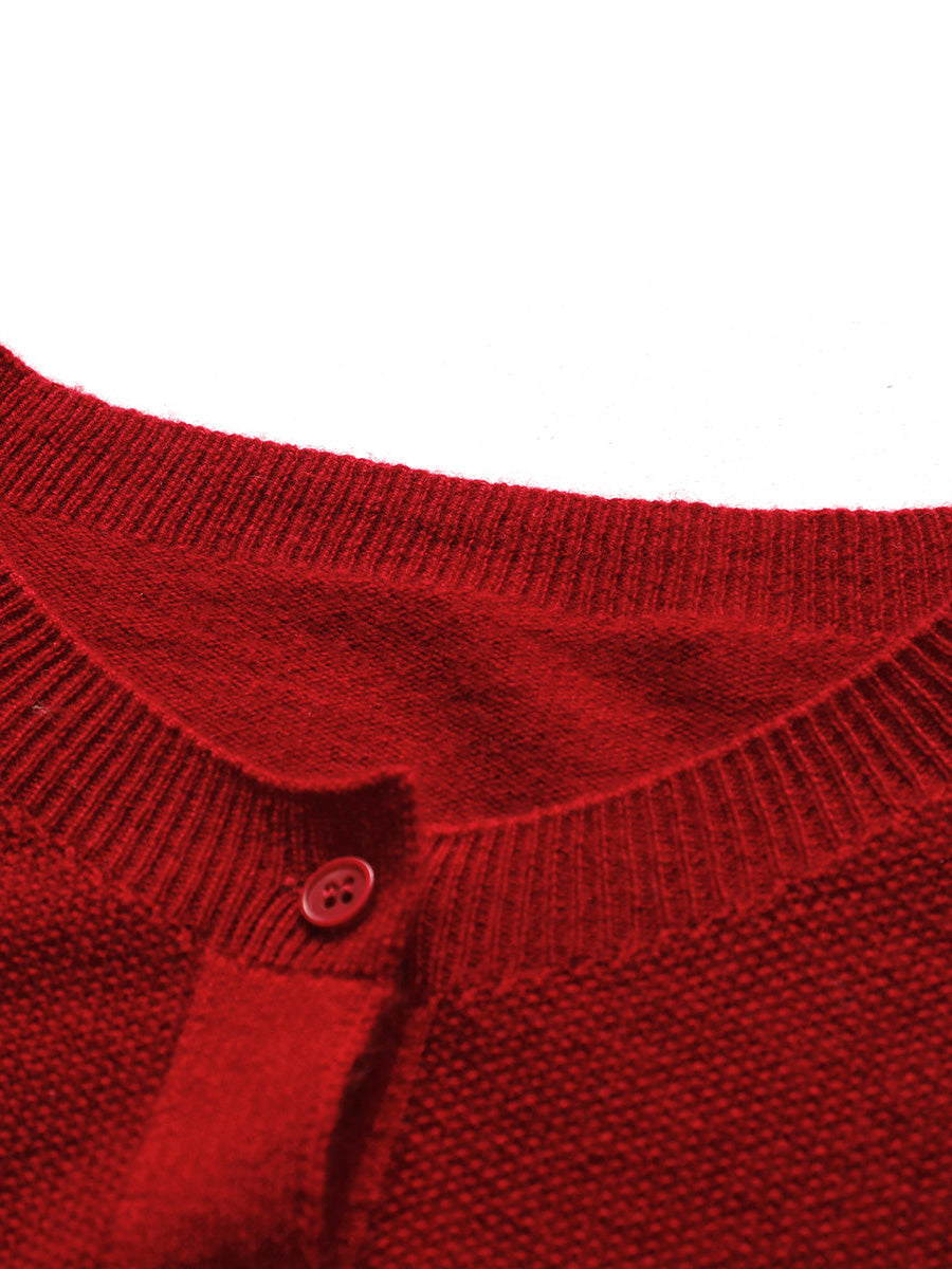 COMOBOCA 100% Wool Women's Round Neck Knit Cardigan