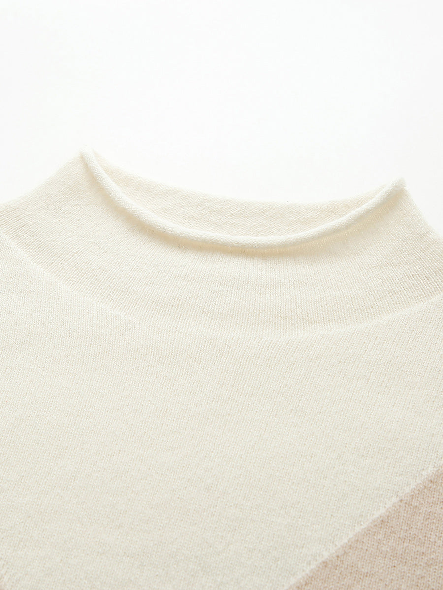 COMOBOCA 100% Cashmere Women's Turtleneck Geometric Ribbed Sweater