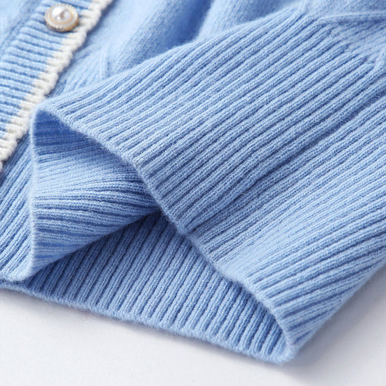 COMOBOCA 100% Cashmere Women's Faux Cardigan Sweater with Bow Tie