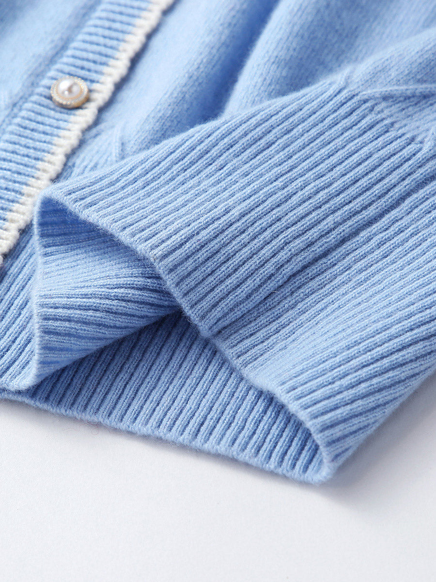 COMOBOCA 100% Cashmere Women's Faux Cardigan Sweater with Bow Tie