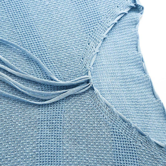 COMOBOCA Women's Tie-Neck Waffle Knit Top