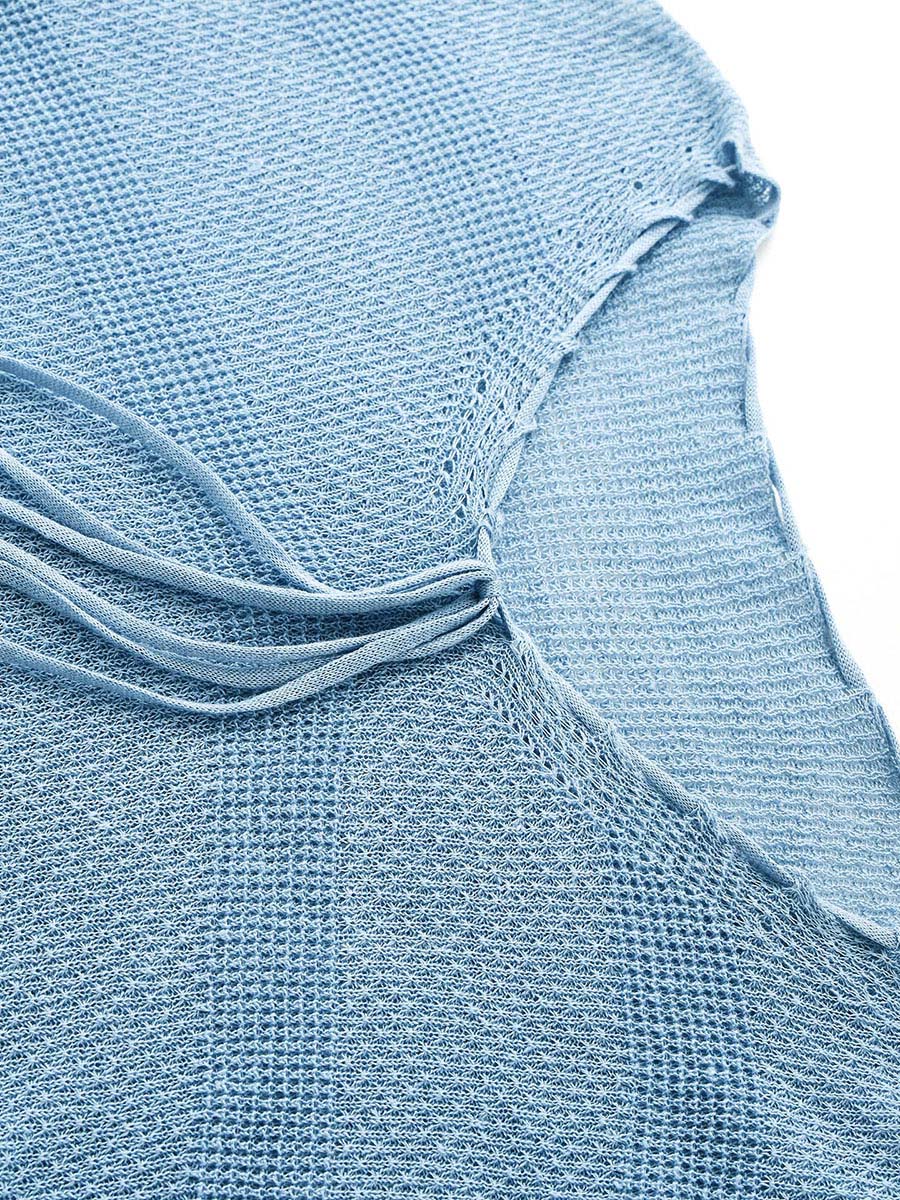 COMOBOCA Women's Tie-Neck Waffle Knit Top