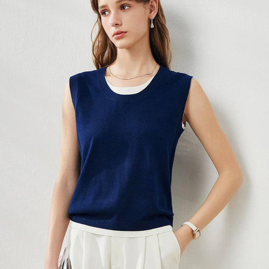 COMOBOCA Blue Women's Faux Layered Look Tank Top