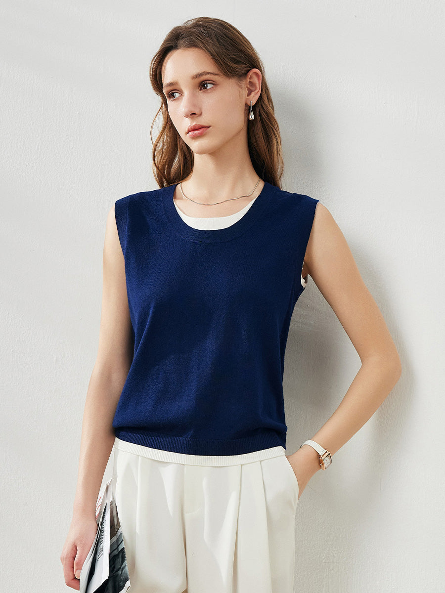 COMOBOCA Blue Women's Faux Layered Look Tank Top