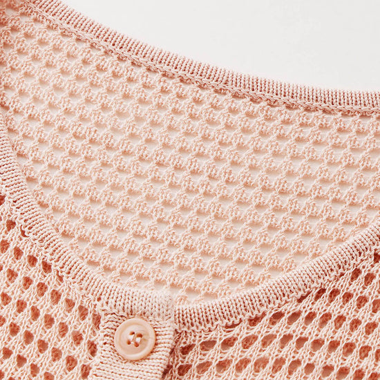 COMOBOCA Women's Openwork Mesh Knit Button Front Top