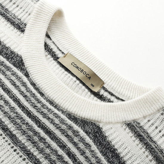 COMOBOCA 100% Cashmere Women's Striped Knit Round Neck Sweater