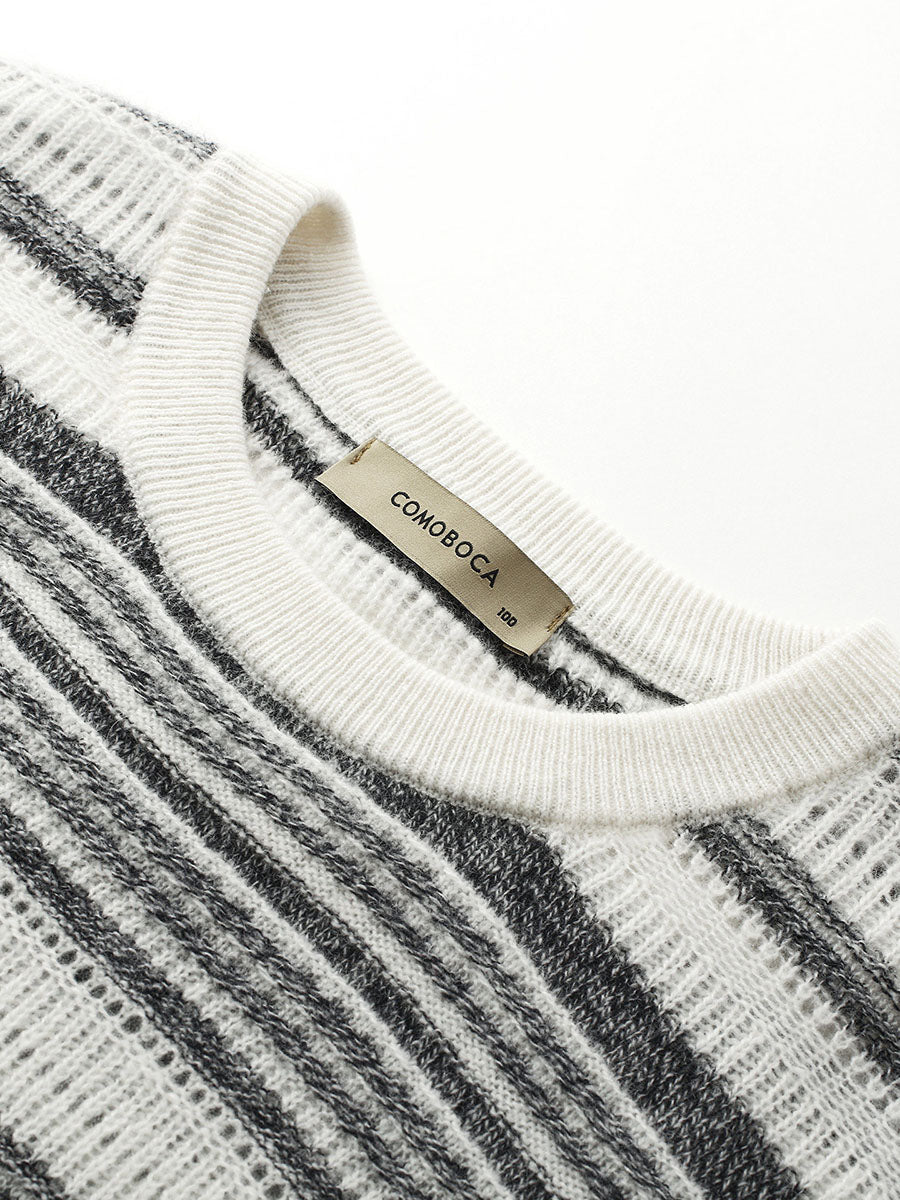 COMOBOCA 100% Cashmere Women's Striped Knit Round Neck Sweater