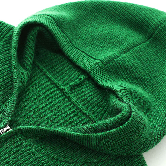 COMOBOCA 100% Wool Kids' Ribbed Zip Up Hooded Cardigan