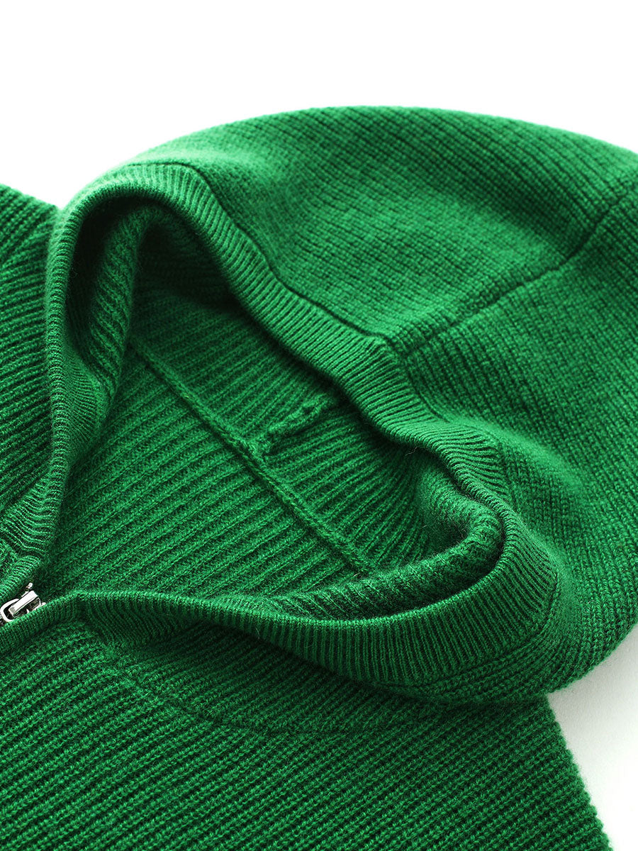 COMOBOCA 100% Wool Kids' Ribbed Zip Up Hooded Cardigan