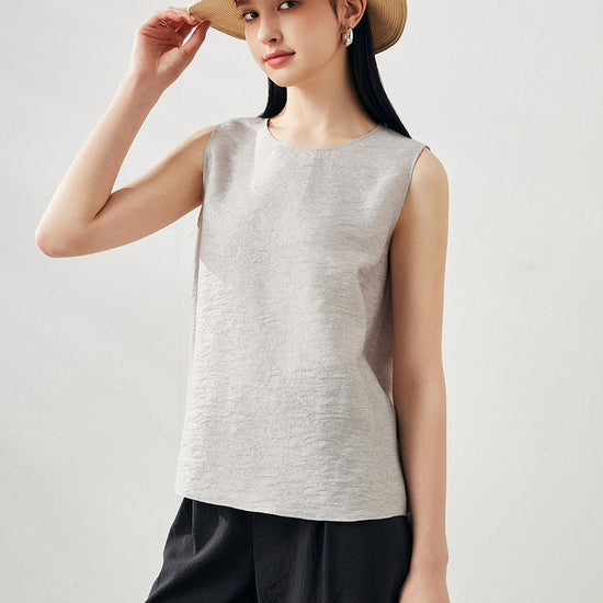 COMOBOCA Gray Women's Textured Back Keyhole Tank Top