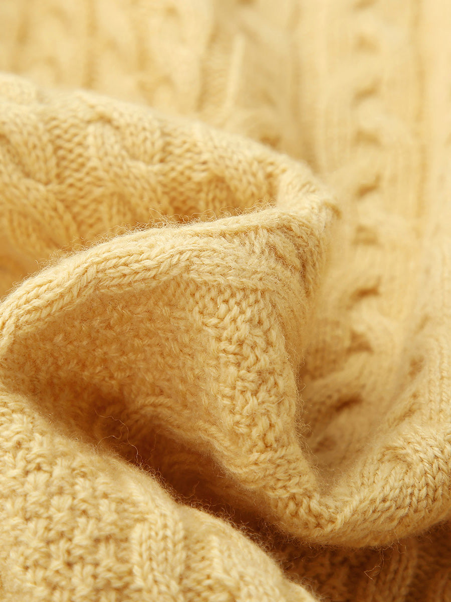 COMOBOCA 100% Wool Kid's Cable Knit Turtleneck Zip Up Cardigan