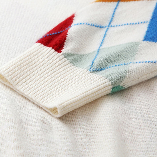 COMOBOCA 100% Cashmere Women's Argyle Pattern Colorful Knit Sweater