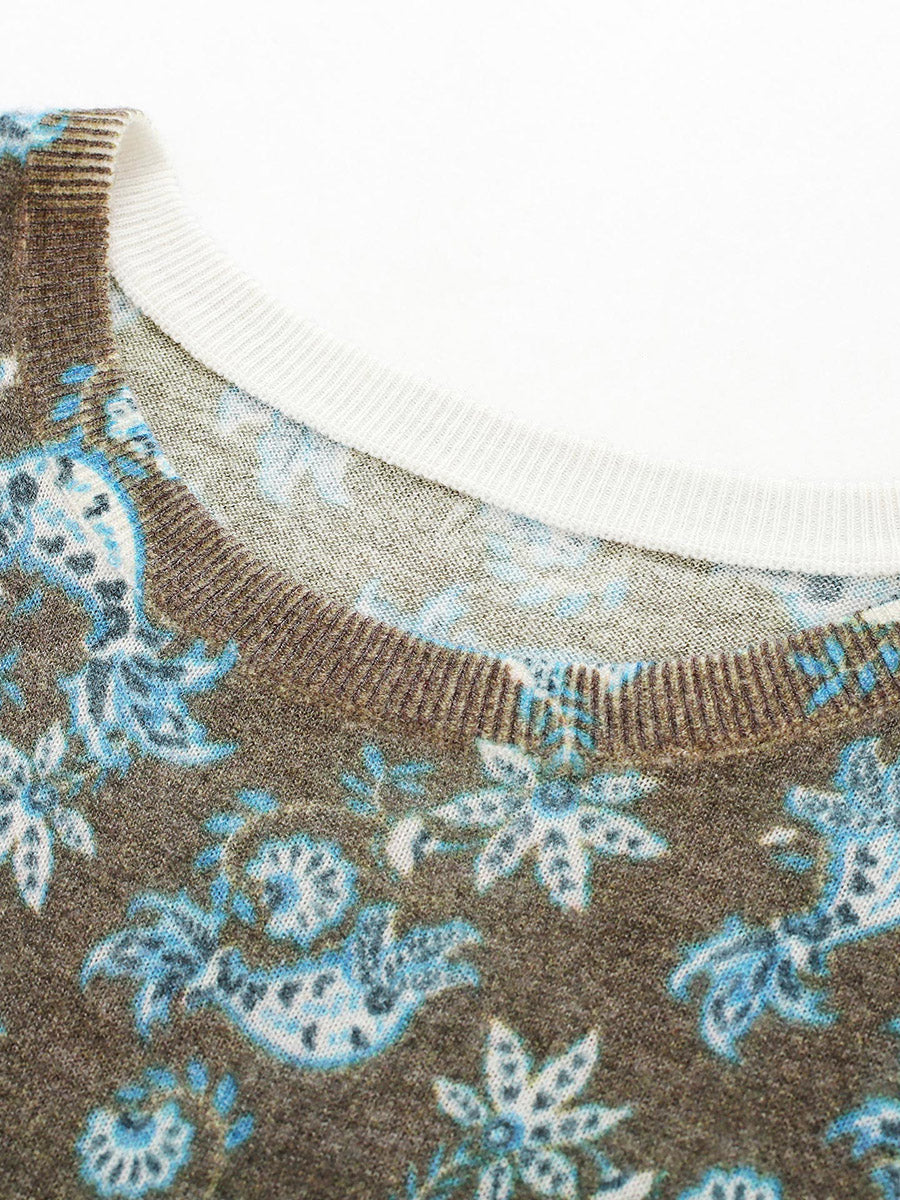 COMOBOCA Women's Paisley Floral Print Knit Sweater