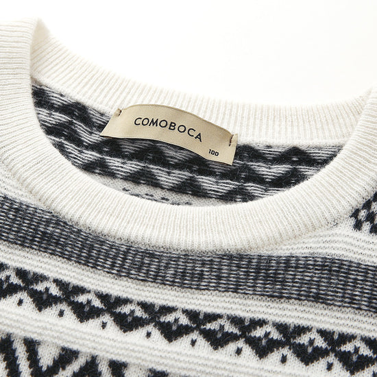 COMOBOCA 100% Cashmere Women's Fair Isle Round Neck Knit Sweater