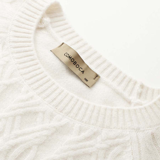 COMOBOCA 100% Cashmere Women's Cable Knit Round Neck Sweater