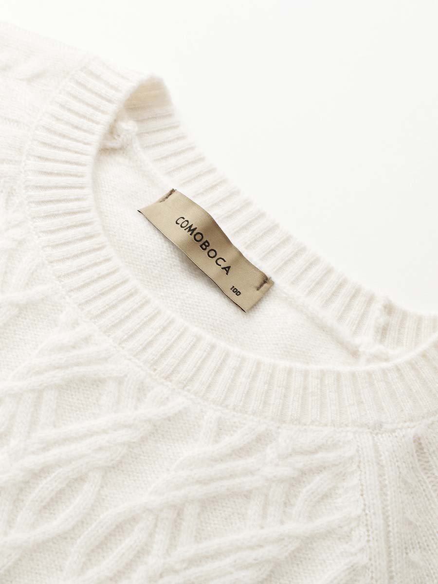COMOBOCA 100% Cashmere Women's Cable Knit Round Neck Sweater