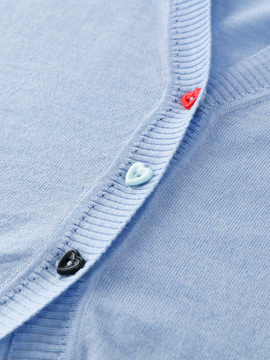 COMOBOCA Women's Heart Button Cropped Ruffle Bell Cardigan